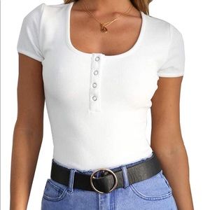 NWOT
Short Sleeve Button Down Ribbed Bodysuit.